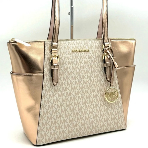 Michael Kors Large Charlotte TZ Tote Bag Rose Gold - Picture 1 of 10